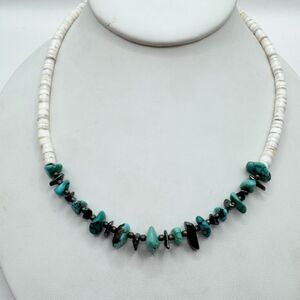 Vtg Heishi Shell Turquoise Hematite Chip Necklace Southwest Stone Jewelry 17”